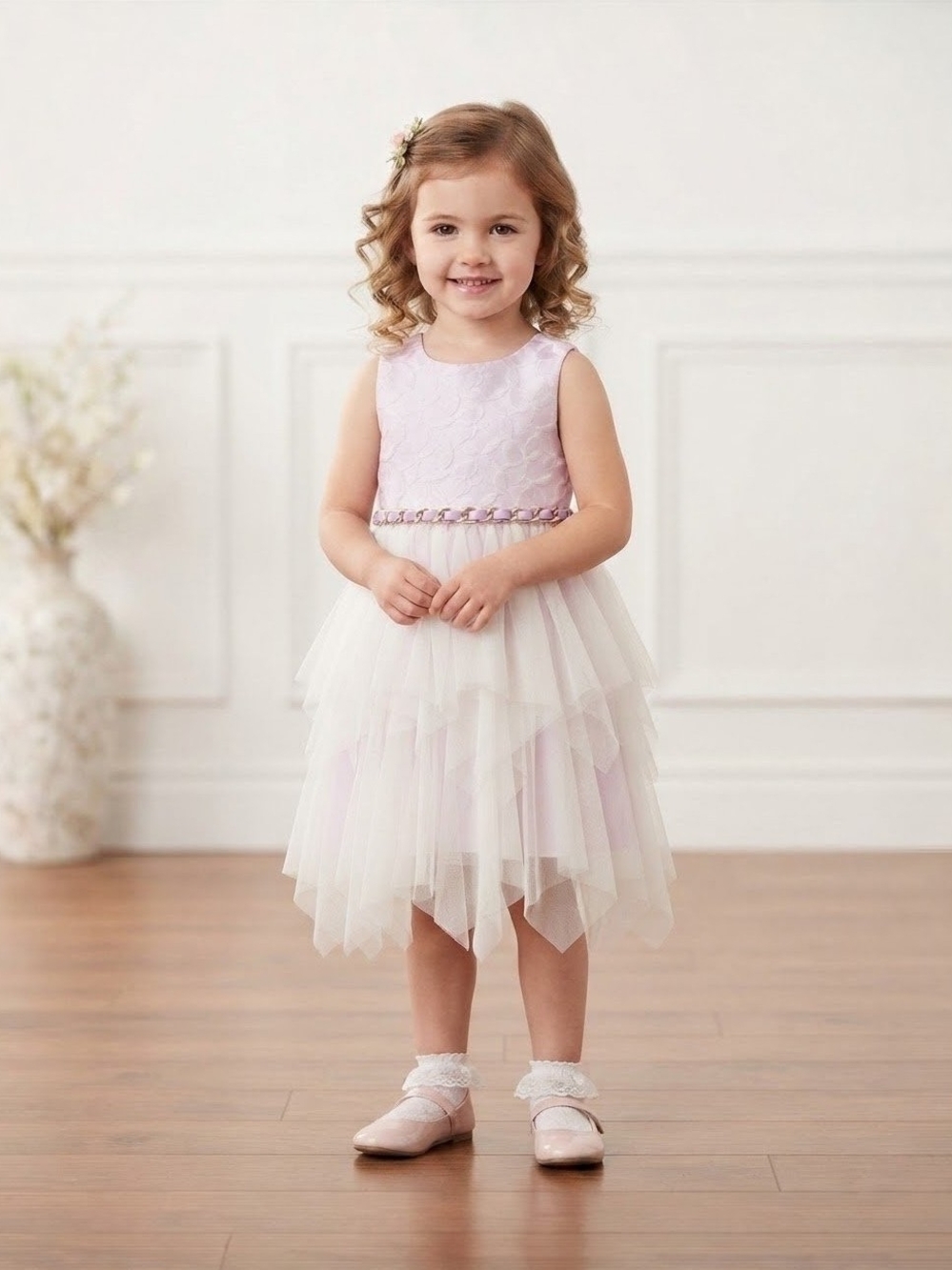 American Princess Casual Lavander Floral Bodice & Tulle Layered Party Dress-Sz 5